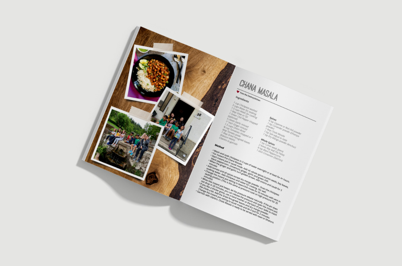 open cookbook on page chana masala