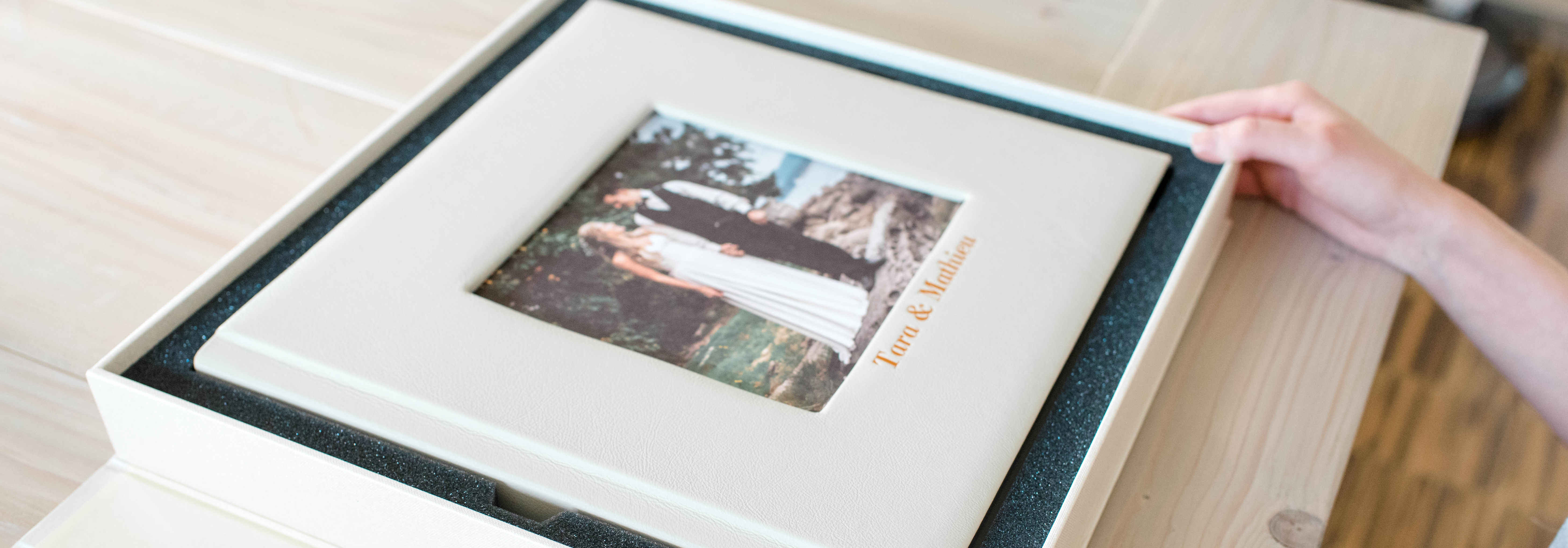 Luxury wedding album box with album inside