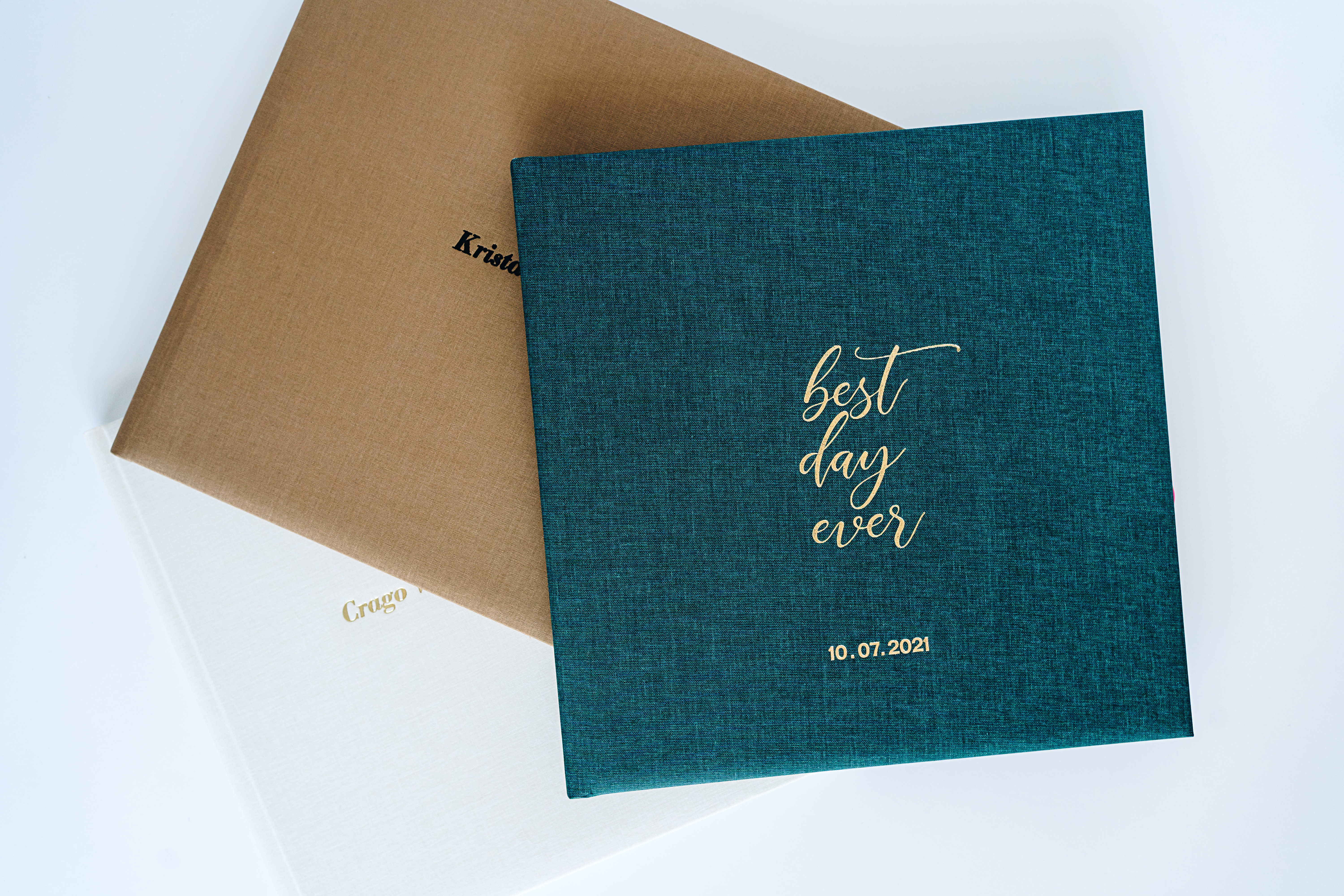 Custom wedding guest book with linen cover