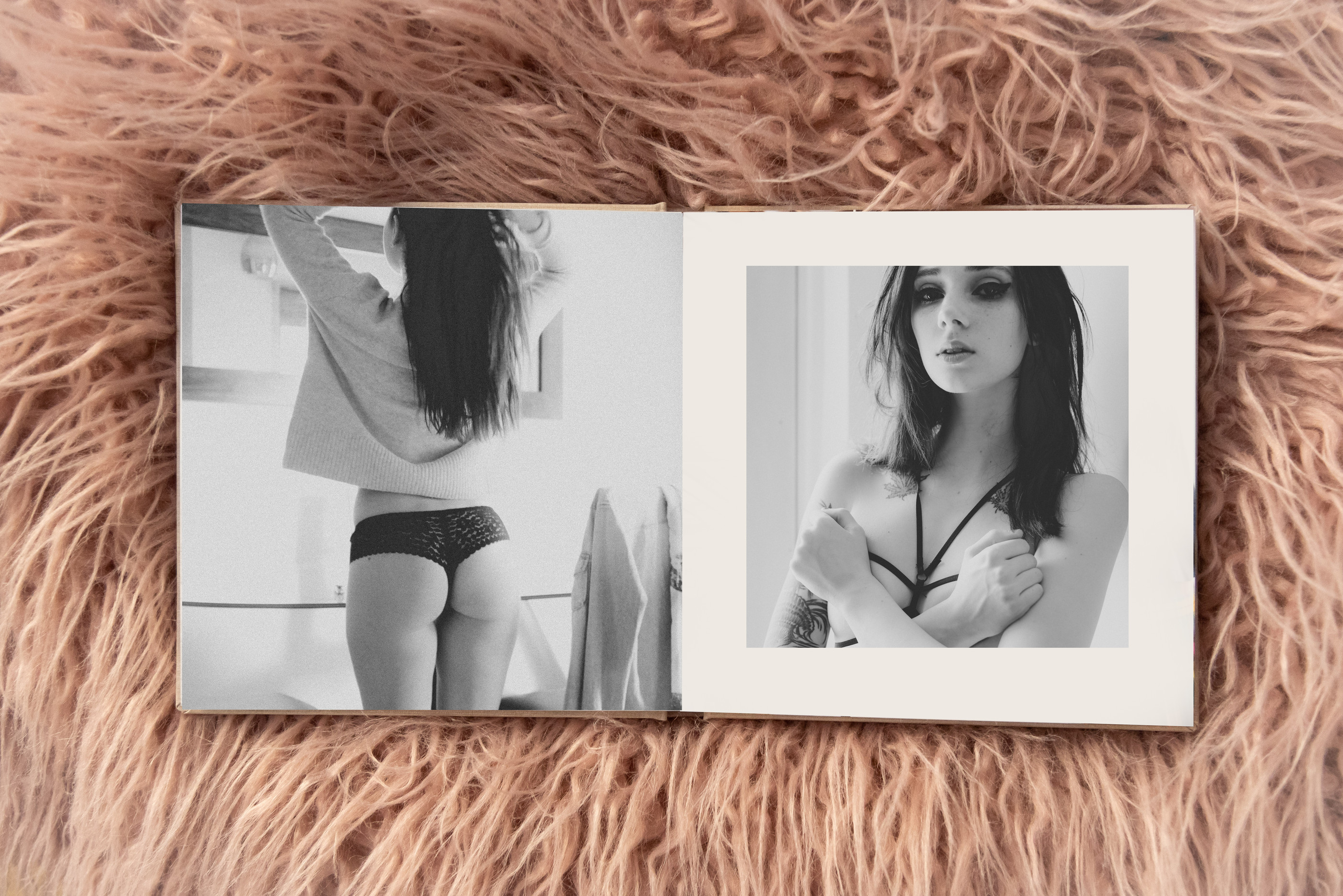 Boudoir photo album on fur blanket