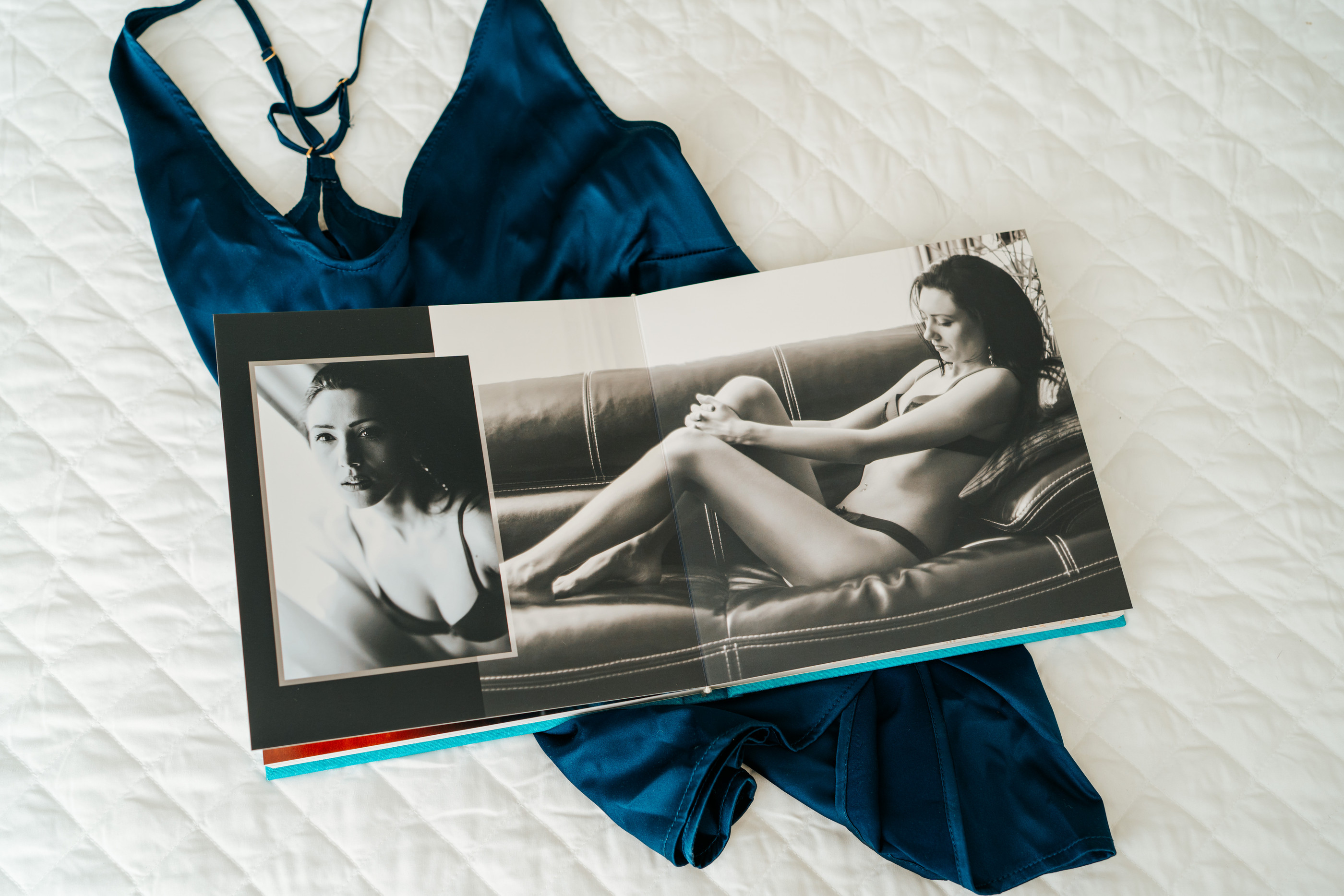 Women posing in boudoir photo book