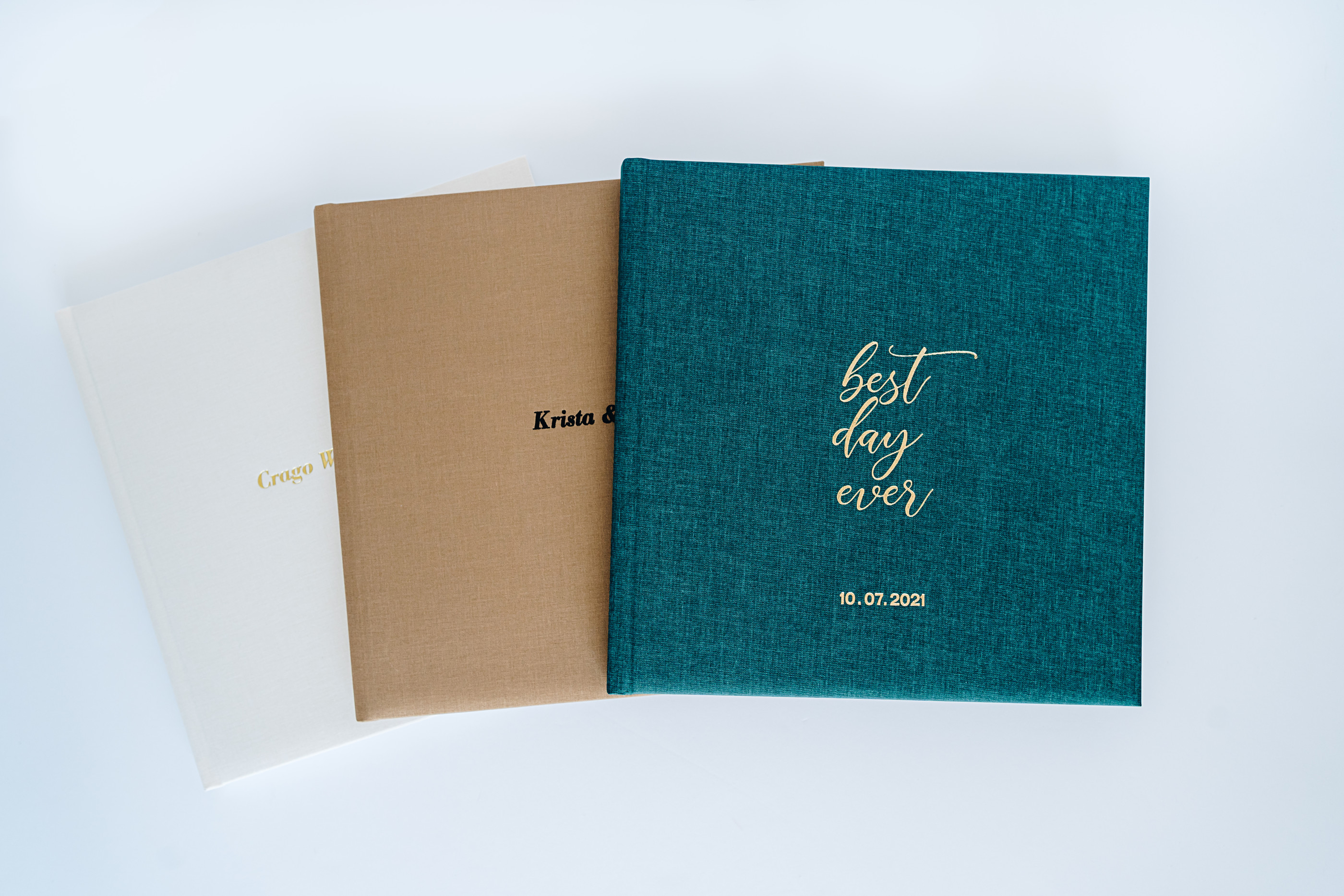 linen photo album covers with embossed titles