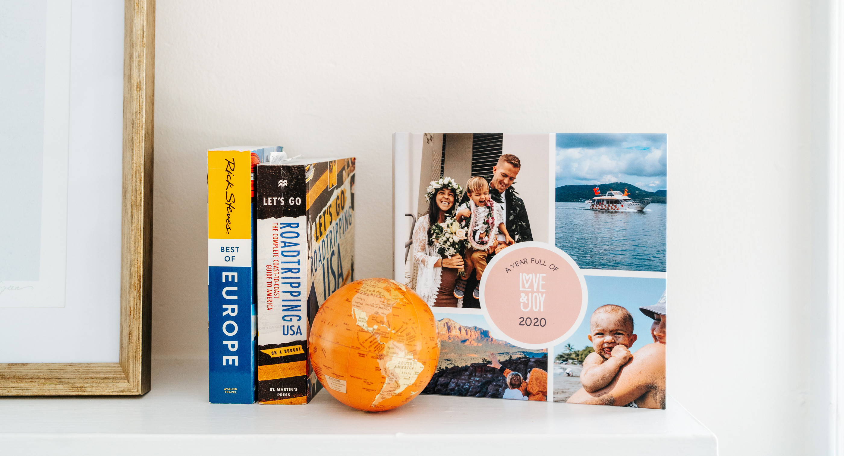 Family photo album book on shelf