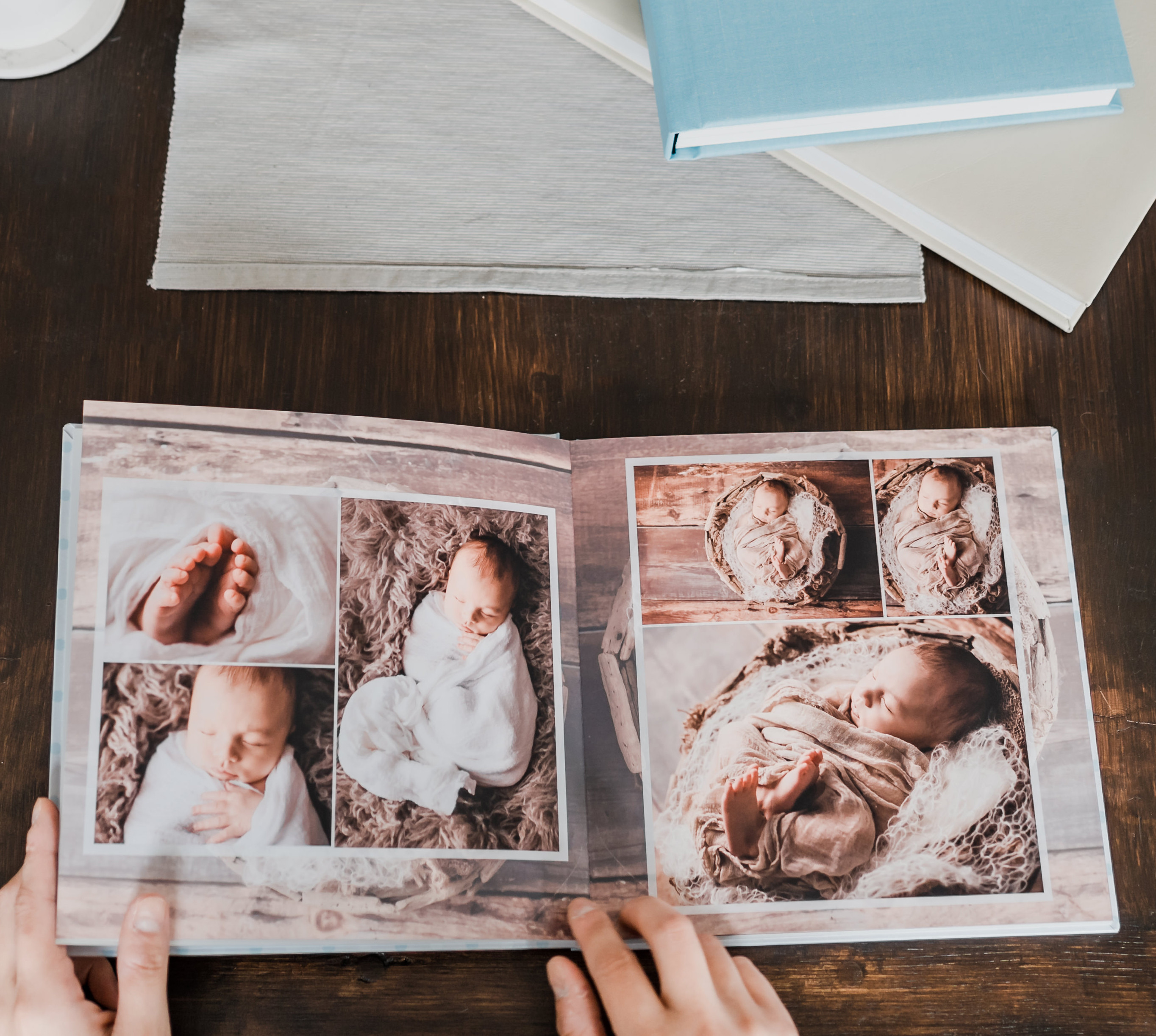 Baby photo album on coffee table