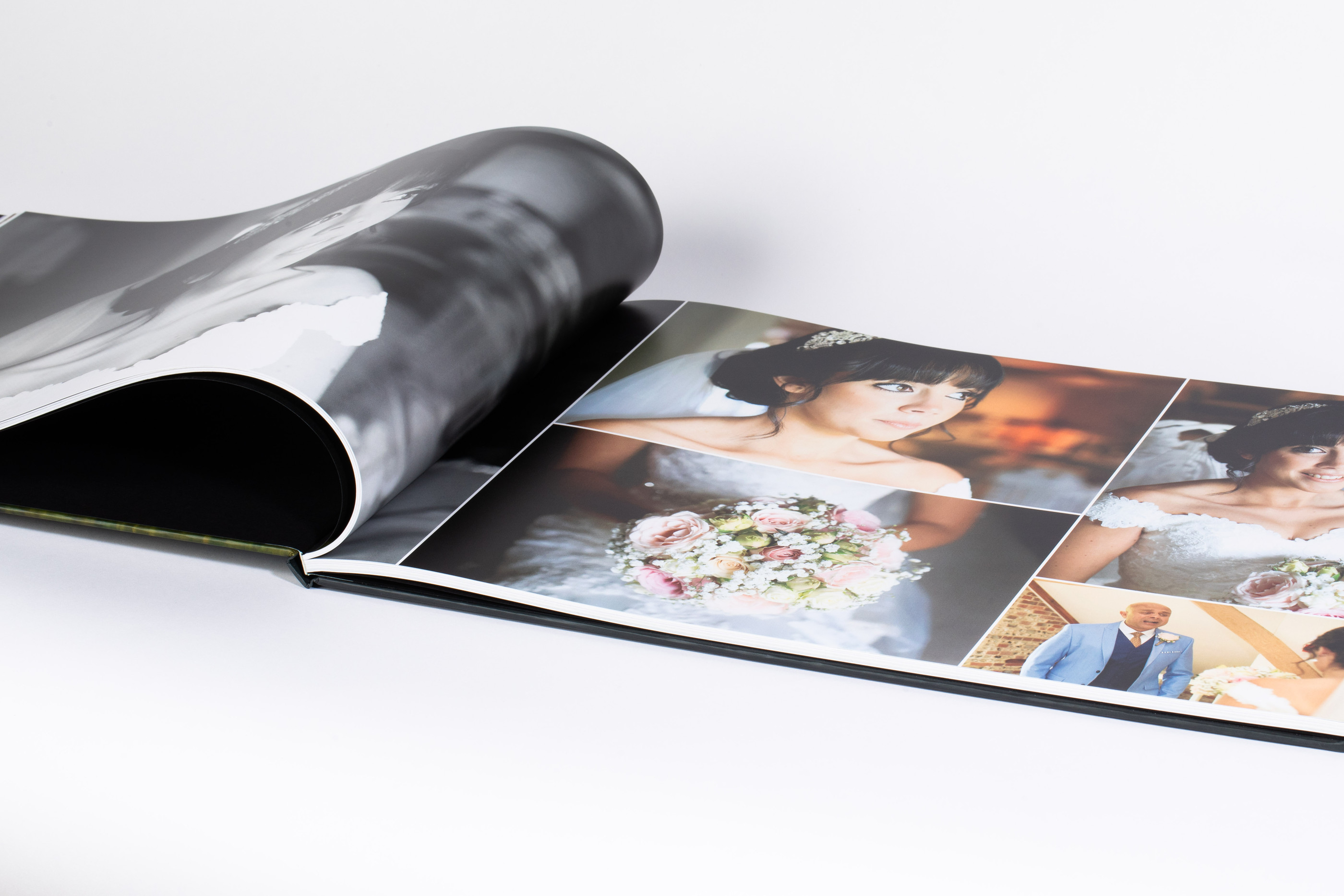 Large wedding photo book laying open