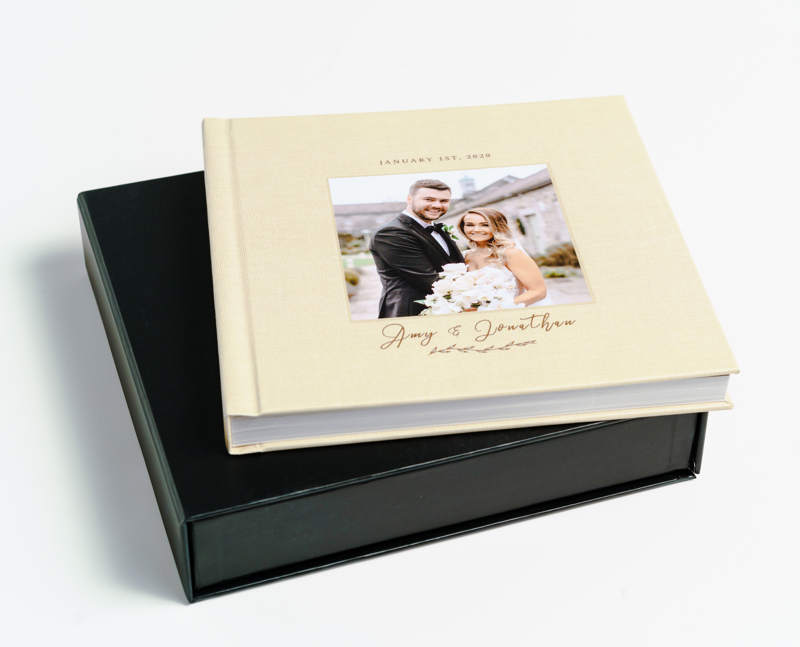 Wedding photo album with black presentation box
