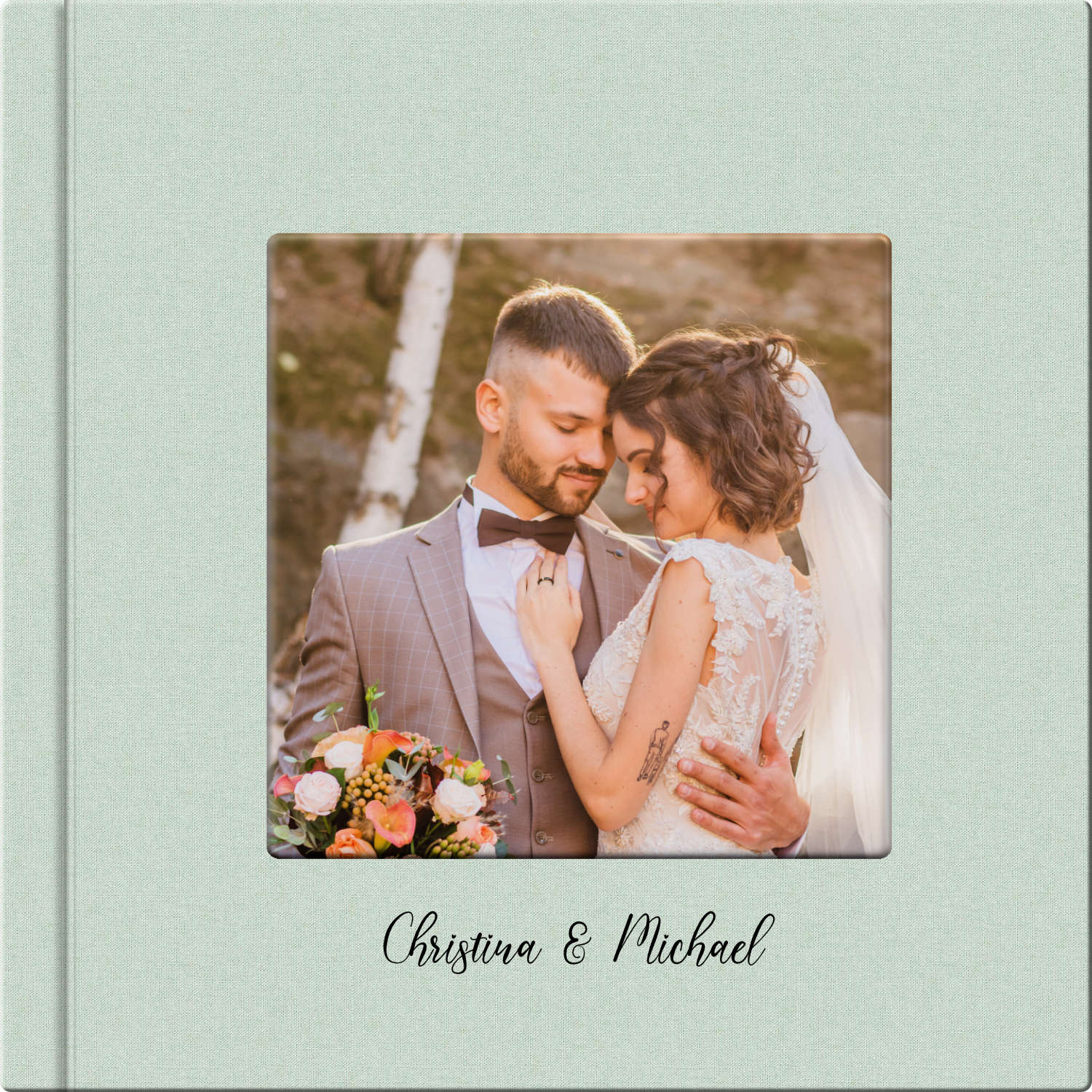 Wedding album with custom embossed title