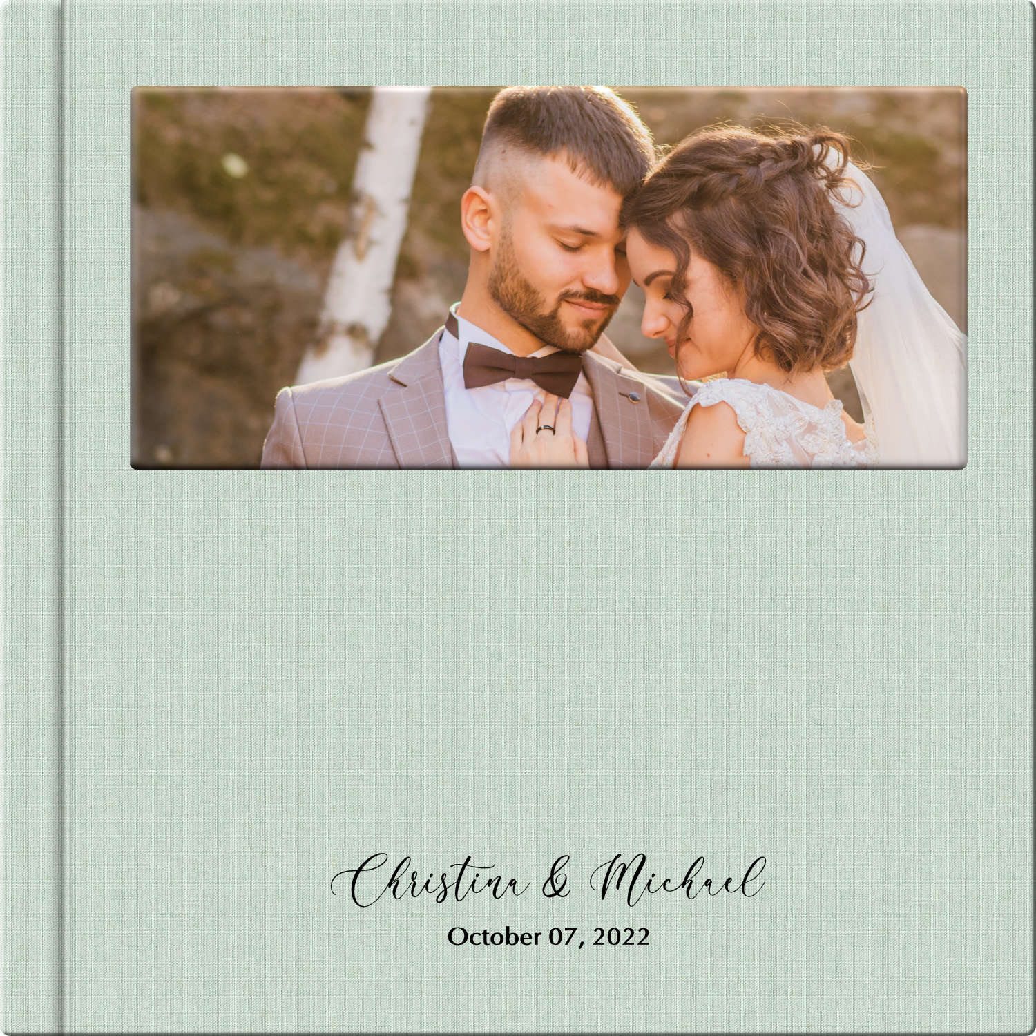 Custom wedding album cover with photo indent and title