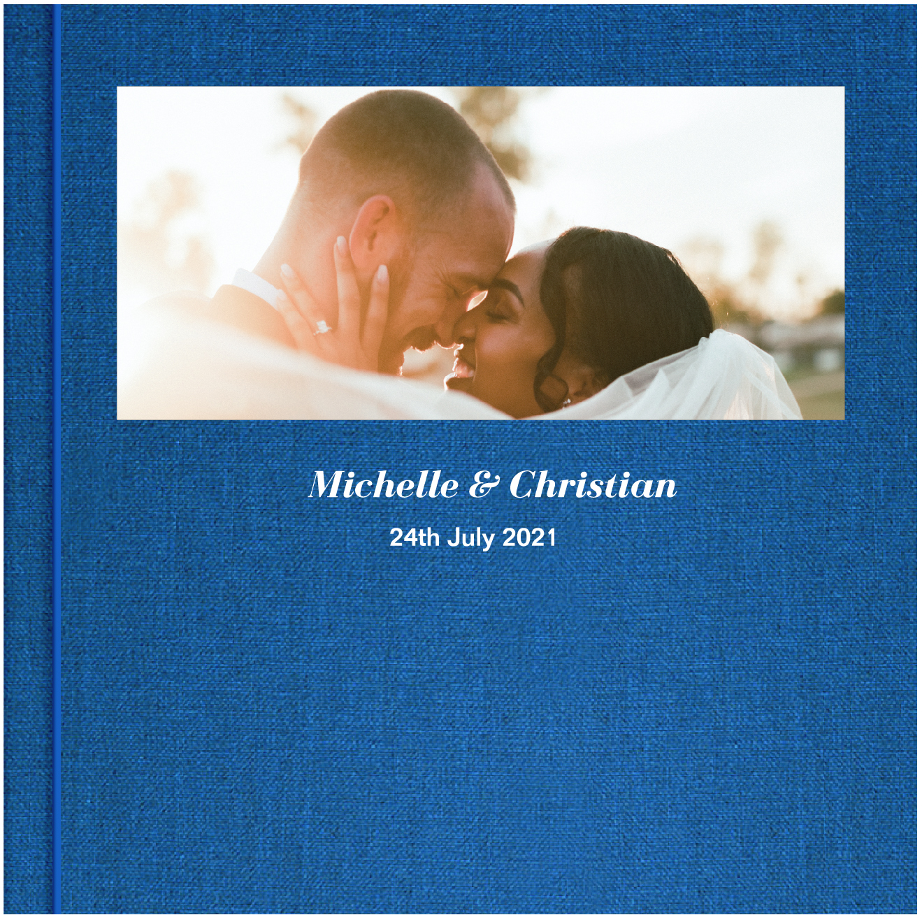 Fabric wedding album cover with horizontal photo window