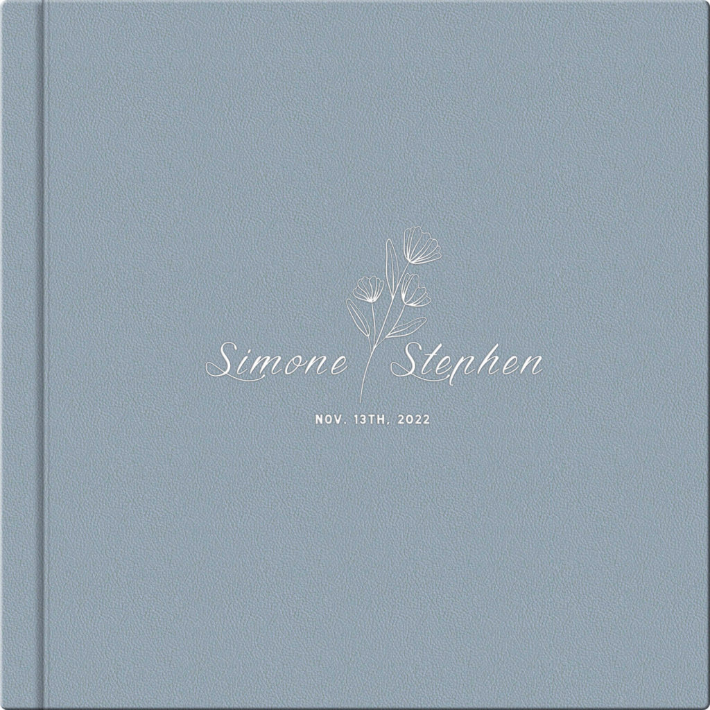 Wedding Album Cover in Light Blue Leather with Custom Embossing