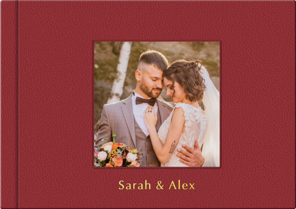 Wedding Album Cover in Red Leather with a Cameo Photo Window