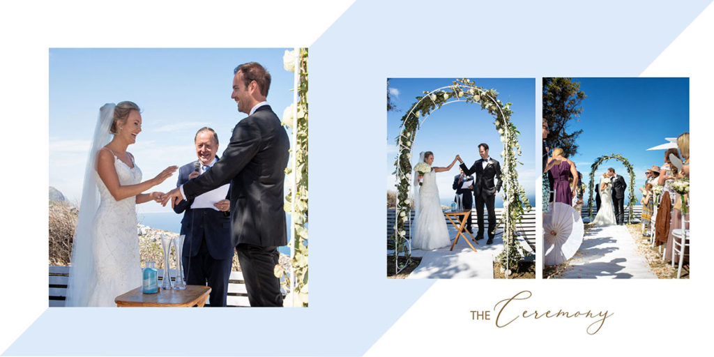 Wedding Photographs Complimented With a Burst of Sky Blue in a Color Block Themed Wedding Album Layout