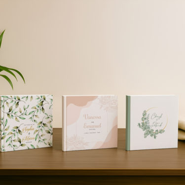 Custom velvet wedding photo books featuring floral, geometric, and minimalist designs printed directly onto fabric—where texture meets personal storytelling.